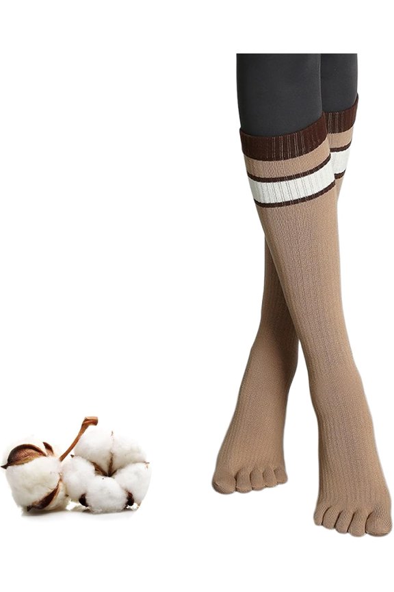 Five-Toe Grip Womens Pilates Calf Socks Straps Yoga Anti-slip Cotton Barre Sock Size5-9.5