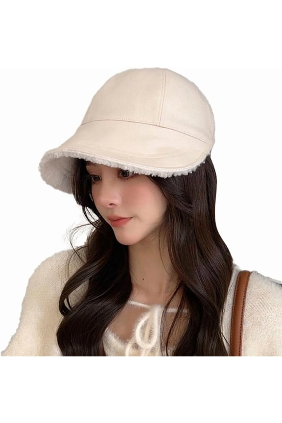 Fleece Bucket Hat for Women Wide Brim Baseball Cap Casual Equestrian Hat Soft Warm Winter Cap Skull Cap Fall Winter
