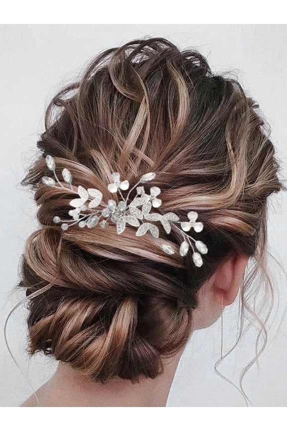 Flower Bride Wedding Hair Comb Silver Leaf Bridal Hair Accessories Crystal Hair Piece for Women and Girls