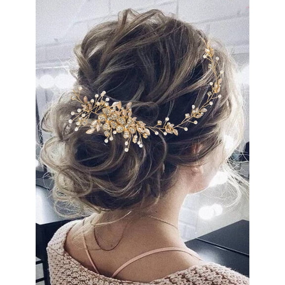 CoCoMangos Flower Bride Wedding Hair Vine Crystal Bridal Headband Leaf Hair Breath Accessories for Women and Girls (C Gold)