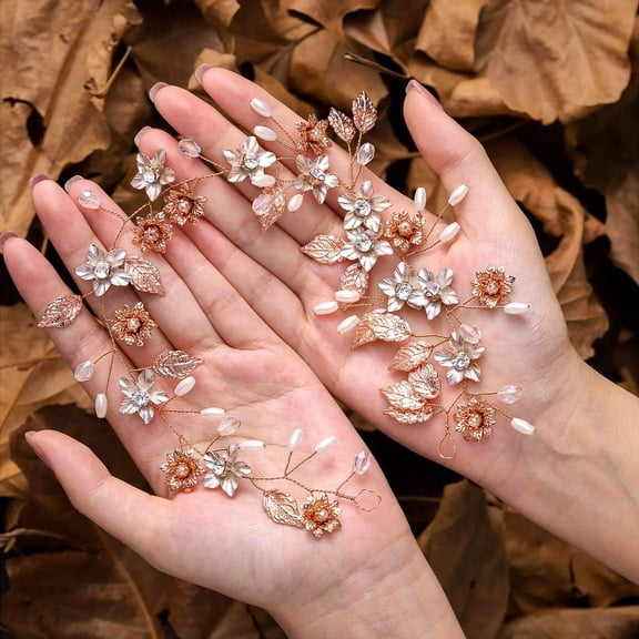CoCoMangos Flower Bride Wedding Hair Vine Leaf Bridal Headband Crystal Hair Breath Accessories for Women and Girls (A Rose Gold)