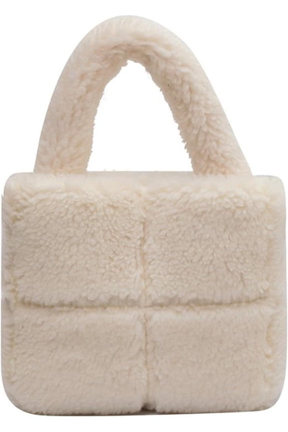 Fluffy Sherpa Mini Tote Bag for Women Girls Kawaii Purse Cute Tote Bag Aesthetic Soft Plush Handbag with Top Handle