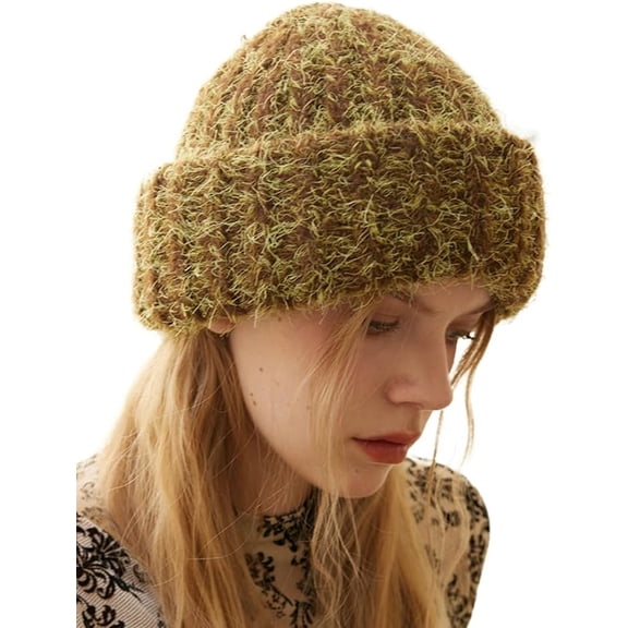 CoCoMangos Fuzzy Fisherman Beanie Knitted Beanie Hats for Women Trendy Bucket Hat Winter Hats Ski Cap Skull Cap Warm Beanies Y2k