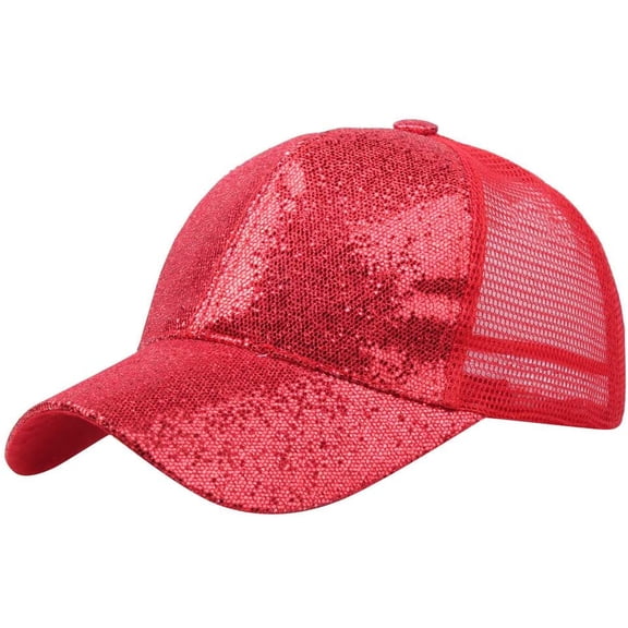 CoCoMangos Girls Adjustable Sequins Caps High Bun Ponytail Glitter Mesh Trucker Baseball Hats Messy Sun Snapback Fashion Cap