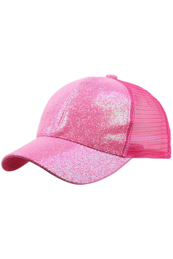Girls Adjustable Sequins Caps High Bun Ponytail Glitter Mesh Trucker Baseball Hats Messy Sun Snapback Fashion Cap