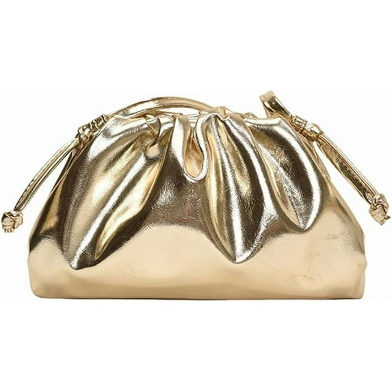CoCoMangos Gold Clutch Purses for Women Silver Evening Bag PU Leather Crossbody Purse Wedding Handbag Ruched Cloud Dumpling Bag