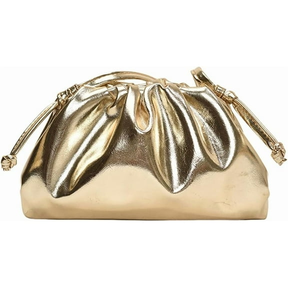 CoCoMangos Gold Clutch Purses for Women Silver Evening Bag PU Leather Crossbody Purse Wedding Handbag Ruched Cloud Dumpling Bag