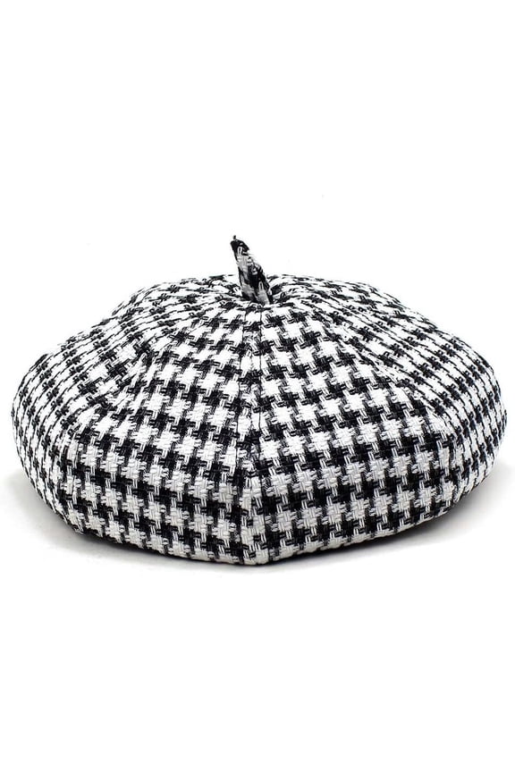 Houndstooth Beret Hats for Women Cute Girls Ladies Chic Casual French Style Beanie Painter Hat Cap Artist Pumpkin Hat