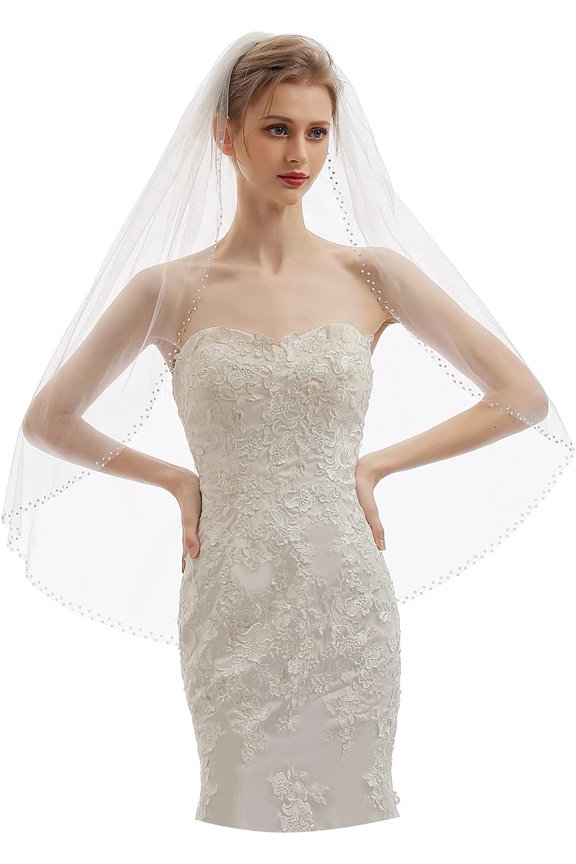 House 1 Tier Fingertip Length Short Wedding Bridal Veil With Comb X09