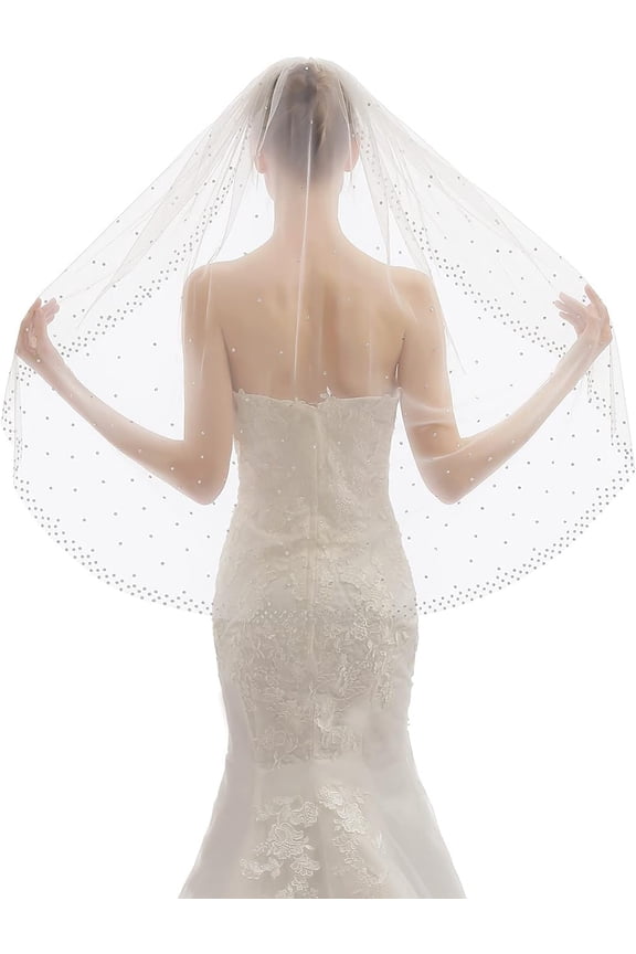House 1 Tier Fingertip Length Short Wedding Bridal Veil With Comb X09