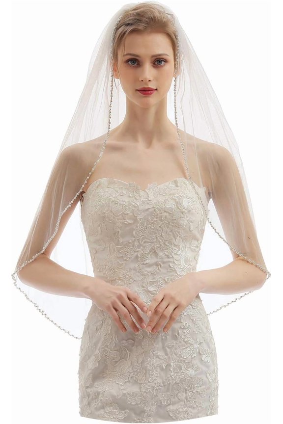 House 1 Tier Fingertip Length Short Wedding Bridal Veil With Comb X09