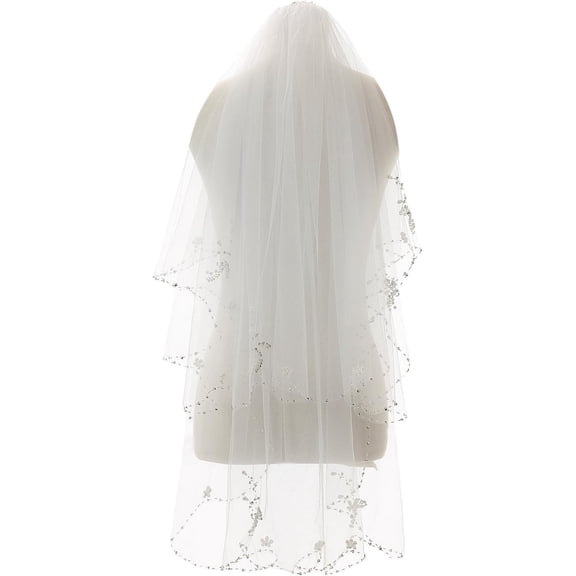CoCoMangos House Fingertip Length 2 Tier Pearl Bridal Wedding Veil For Bride E51