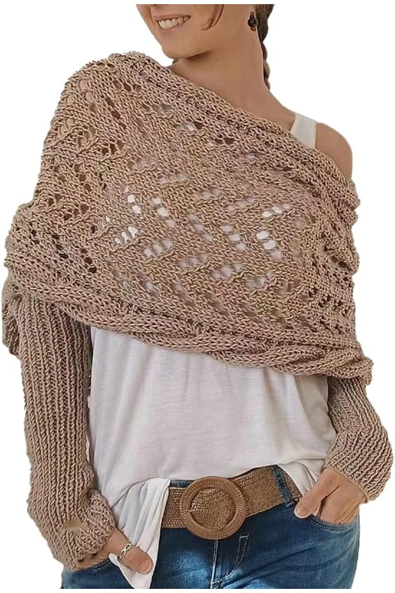 Knitted Shrugs for Women with Sleeves Elegant Scarf for Women with Sleeves Sweater Shawls and Wraps Cardigan Cape Coat