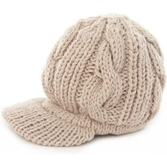 CoCoMangos Lady's Trendy Baseball Brim Winter Warm Cable Knit Wool Blend Beanie Cap Warm Knit Newsboy Hat