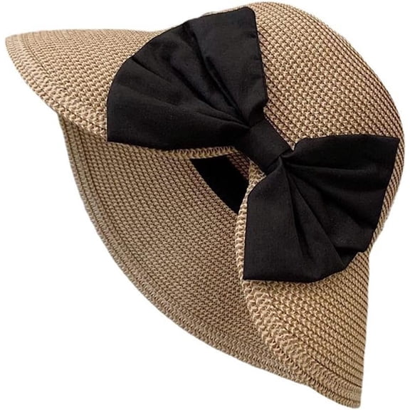 CoCoMangos Lady's Women's Summer Wide Brim Straw Hat Foldable Floppy Beach Sun Hat with Big Bowknot