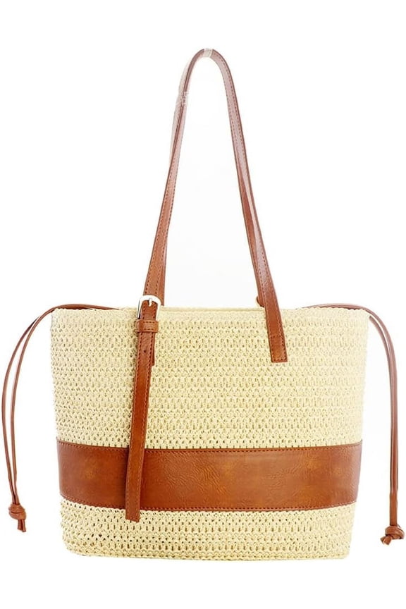 Large Straw Beach Bag for Womens Summer Beach Straw Shoulder Handbag Woven Tote Bag With Zipper