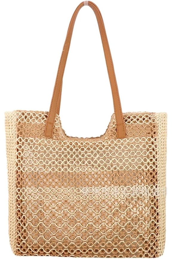 Large Straw Beach Bag for Womens Summer Straw Shoulder Handbag Woven Tote Bag With Zipper