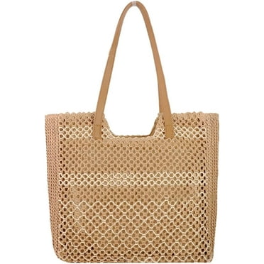 CoCoMangos Large Straw Beach Bag for Womens Summer Straw Shoulder Handbag Woven Tote Bag With Zipper