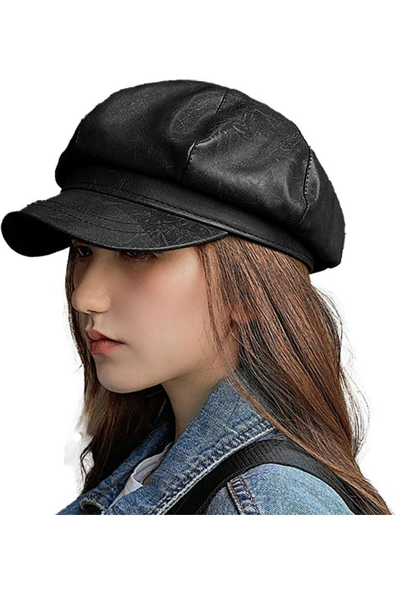 Leather Beret Hats for Women 8-Panel Retro Painter Hats Wide Brim Trendy Newsboy Caps Fall Winter