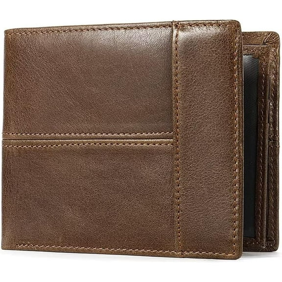 CoCoMangos Men’s Slim Wallet RFID Blocking Bifold Credit Card Holder Retro Genuine Leather Wallet with ID Window