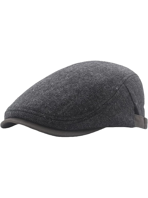 Mens Herringbone Tweed Newsboy Cap Flat Ivy Hat Adjustable Cabbie Cap for Women