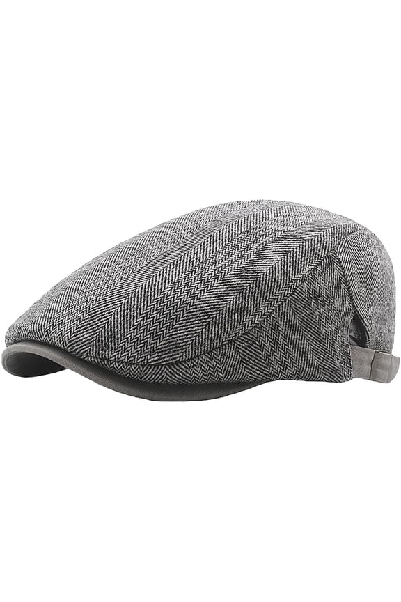 Mens Herringbone Tweed Newsboy Cap Flat Ivy Hat Adjustable Cabbie Cap for Women