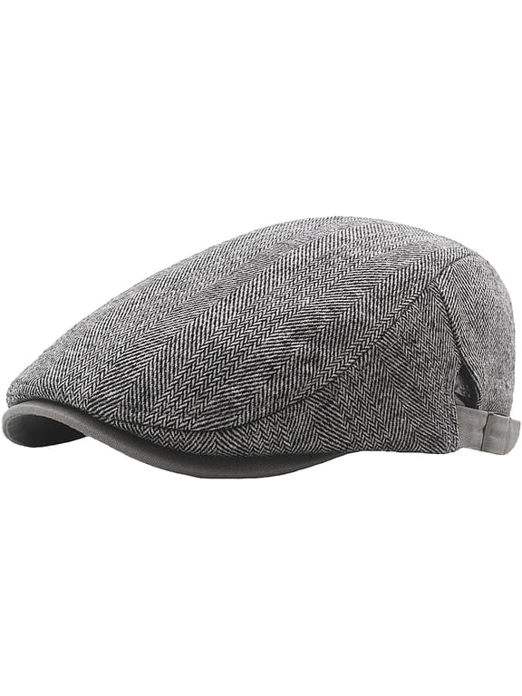 Mens Herringbone Tweed Newsboy Cap Flat Ivy Hat Adjustable Cabbie Cap for Women