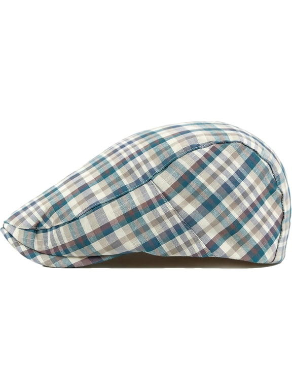 Mens Plaid Newsboy Flat Cap Ivy Driving Hunting Cabbie Hat