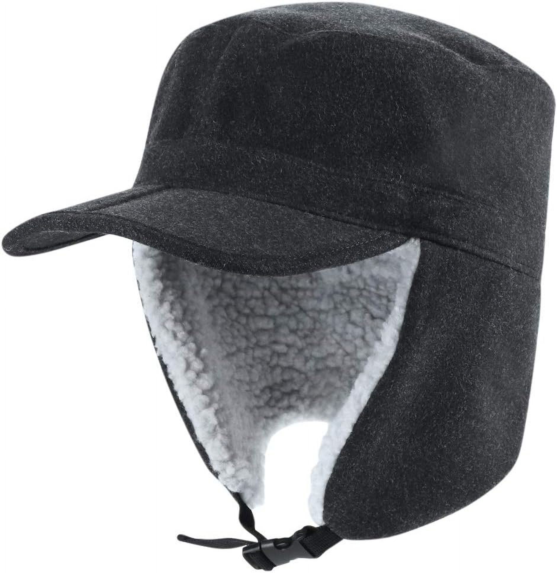 CoCoMangos Mens Warm Sherpa Fleece Trapper Hat Earflaps Winter Hat with Visor Military Cap Army Cadet Cap Hunting Ski Hat