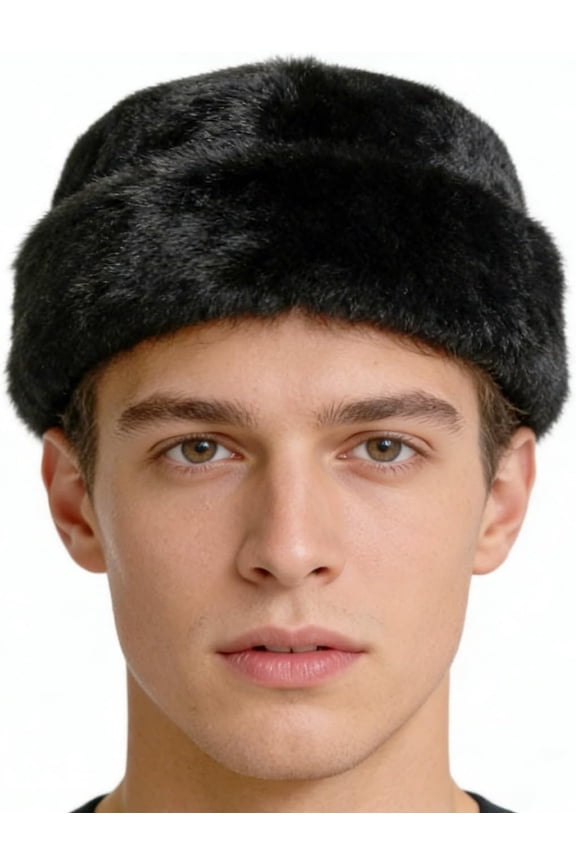 Mens Winter Trapper Hat Faux Mink Fur Russian Ushanka Cossack Style Trooper Hat Warm Dad Cap Outdoor Hunting Snow Skiing Cap Black