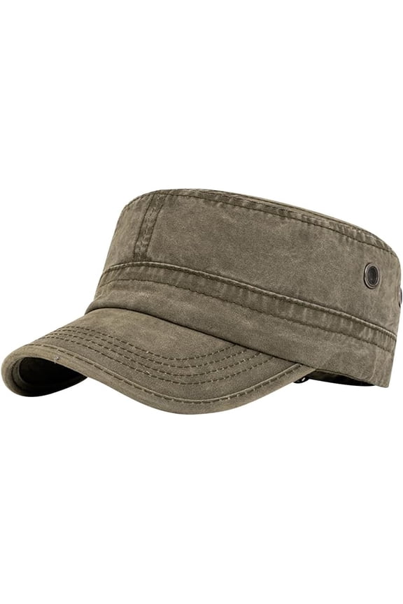 Military Army Flat Top Hat Adjustable Cadet Cap Unisex Adult Retro Baseball Hat Washed Cotton Sun Caps Retro Green