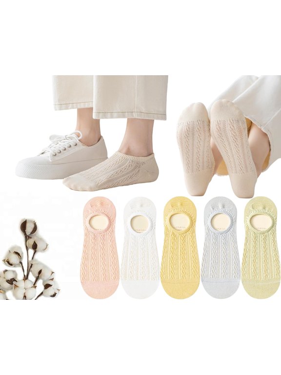 No Show Womens Socks Antislip Soft Seamless Invisible Liner Flat Cushioned Sock Braided 5 & More Pairs Size5.5-10