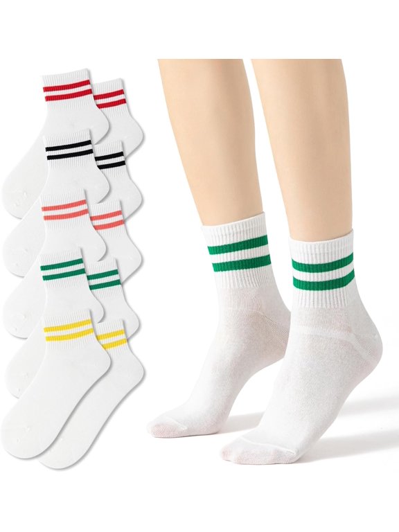 Novelty Socks For Women - Striped Retro Mini Crew Sporty Calf Casual Cotton Ankle Socks