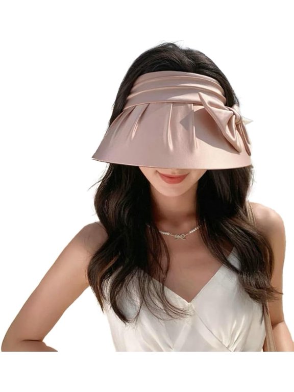 Open Top Visor Hats for Women Sweet Bow Knot Pleated Wide Brim Sun Caps Summer UV Protection Solid Color Beach Hats 2026