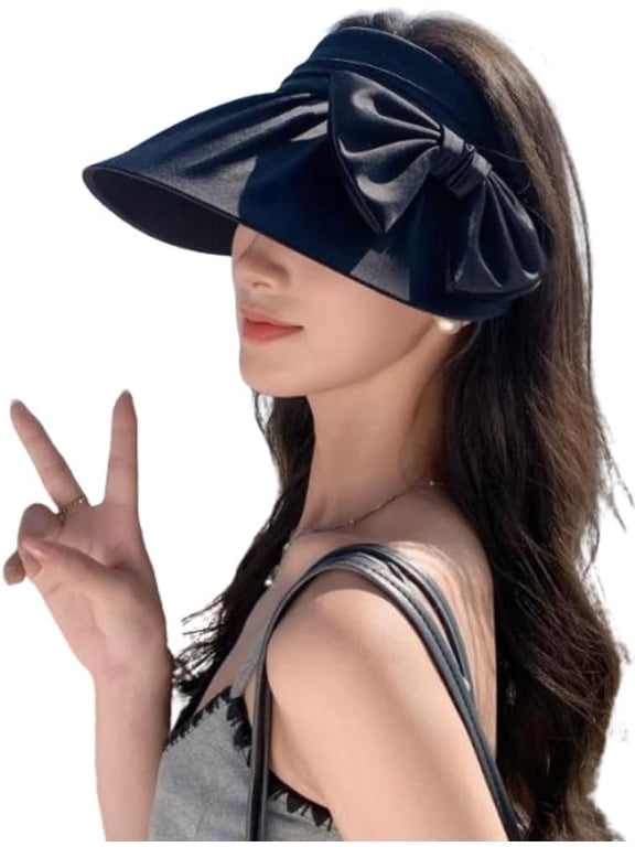 Open Top Visor Hats for Women Sweet Bow Knot Pleated Wide Brim Sun Caps Summer UV Protection Solid Color Beach Hats 2026