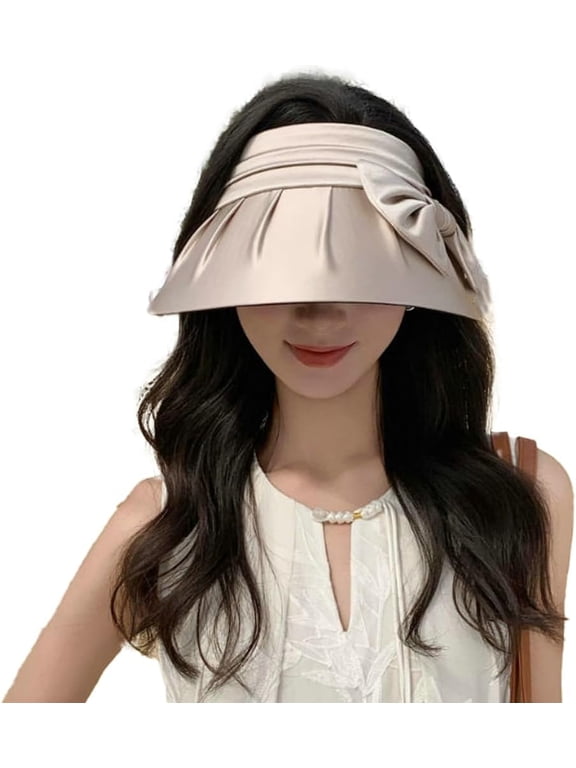 Open Top Visor Hats for Women Sweet Bow Knot Pleated Wide Brim Sun Caps Summer UV Protection Solid Color Beach Hats 2026