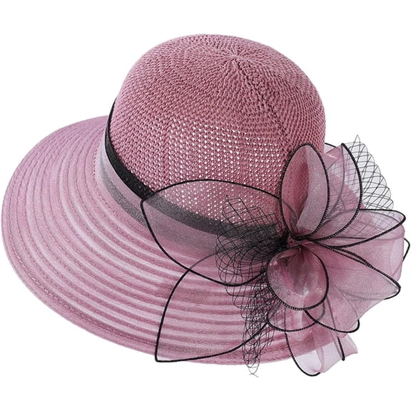 CoCoMangos Organza Flower Straw Derby Hats for Women Summer Breathable Sun Hats Kentucky Fascinator Wedding Tea Party Caps