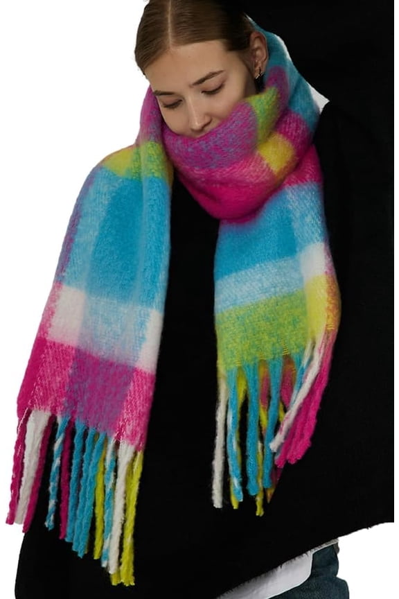 Oversized Plaid Scarf for Women Rainbow Color Pashmina Shawls and Wraps Large Scarves Blanket Cape Cardigan for Fall Winter