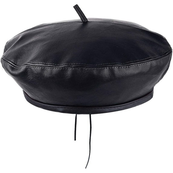 CoCoMangos PU Leather Beret Hat for Women, Beanie Hat Army Military Color Winter hat Adjustable