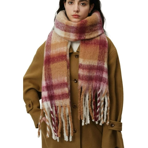 CoCoMangos Plaid Scarf for Women Vintage Shawl Wraps for Women Knitted Pashmina Shawl Soft Cardigan Warm Poncho Cape New