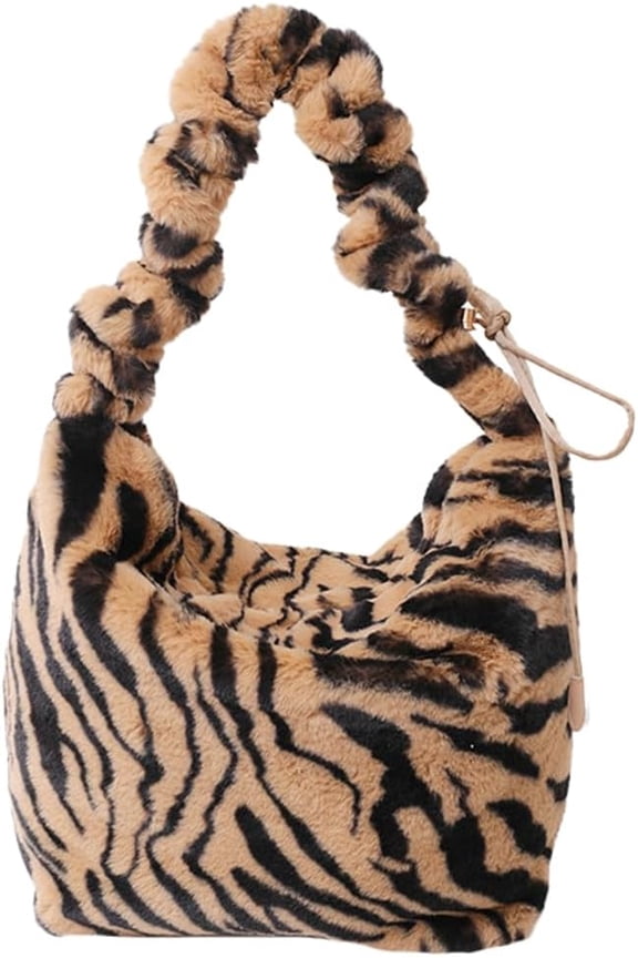 Plush Shoulder Bag for Women Leopard Crossbody Handbag Large Tote Purse Top Handle Bag Fluffy Winter Messenger Bag