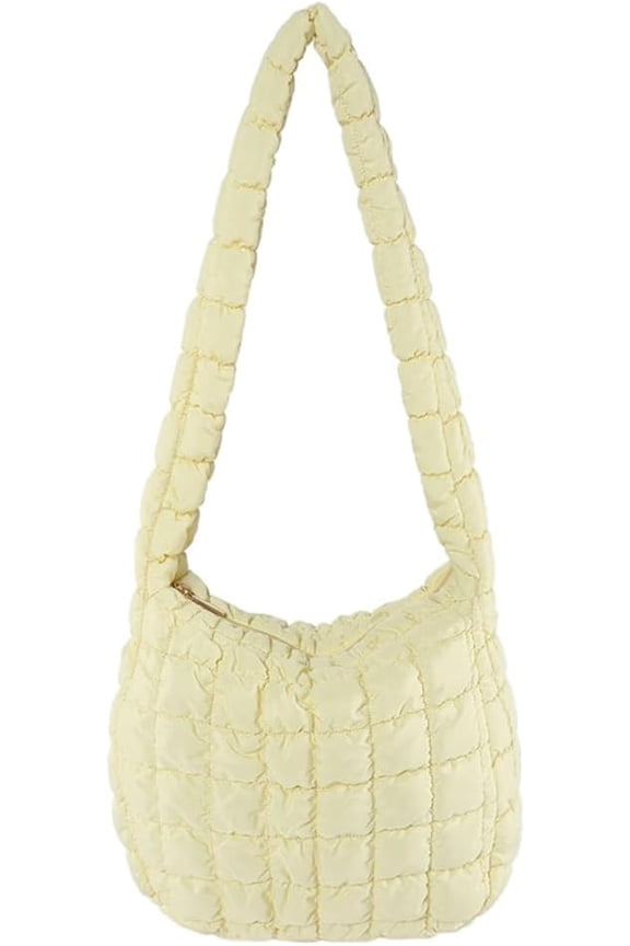 Puffy Shoulder Bag Womens Large Capacity Nylon Tote Bag Padded Down Purse Handbag Crescent Crossbody Bag