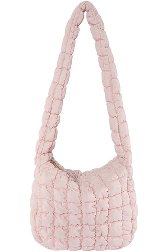 Puffy Shoulder Bag Womens Large Capacity Nylon Tote Bag Padded Down Purse Handbag Crescent Crossbody Bag