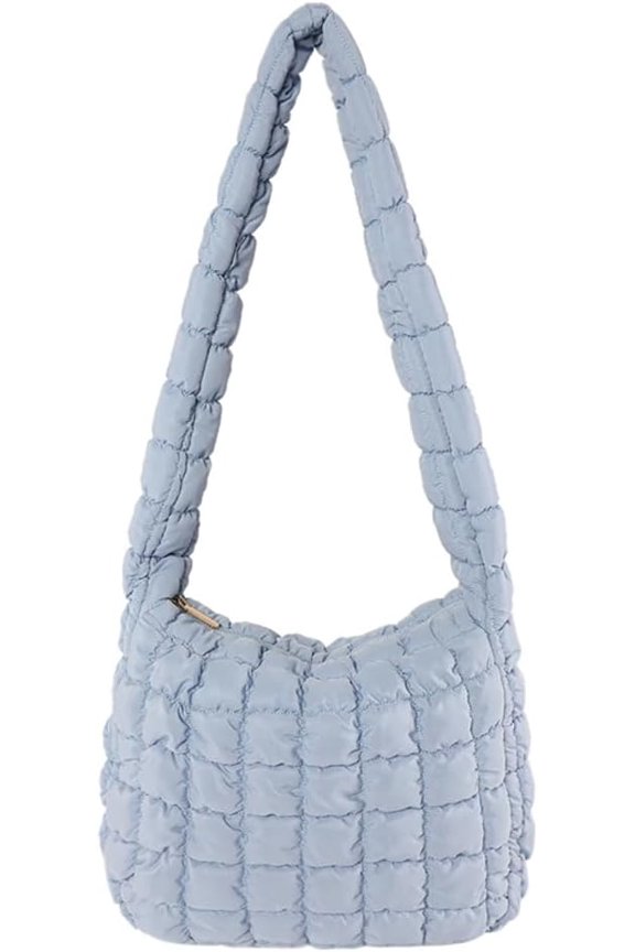 Puffy Shoulder Bag Womens Large Capacity Nylon Tote Bag Padded Down Purse Handbag Crescent Crossbody Bag