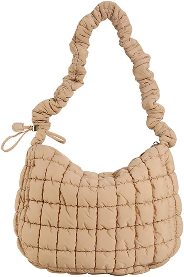 Extolove Quilted Puffer Tote Bag - Large Lightweight Hobo Bag With Zippered Pockets (17.72x15.75in)
