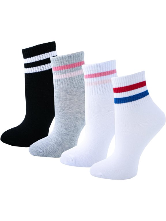 Retro Striped Athletic Socks for Women Casual Cotton Ankle Socks Women 4 Pairs