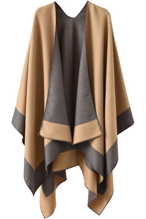 Reversible Shawl Wrap for Women Ladies, Open Front Poncho Cape Warm Blanket for Winter Fall