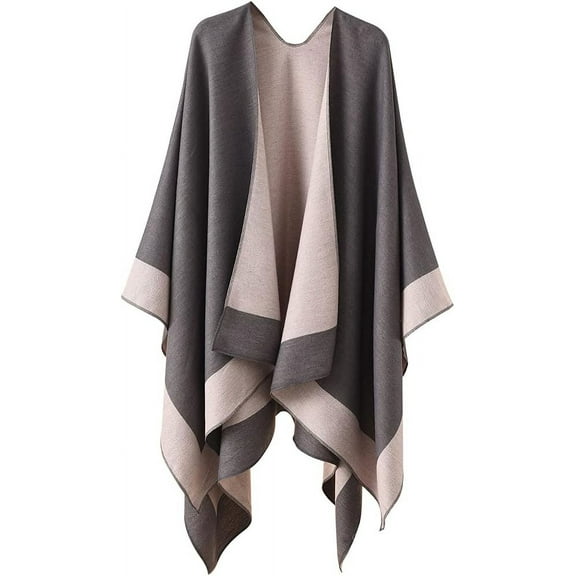 CoCoMangos Reversible Shawl Wrap for Women Ladies, Open Front Poncho Cape Warm Blanket for Winter Fall