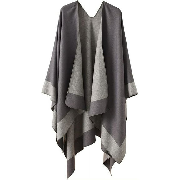 CoCoMangos Reversible Shawl Wrap for Women Ladies, Open Front Poncho Cape Warm Blanket for Winter Fall