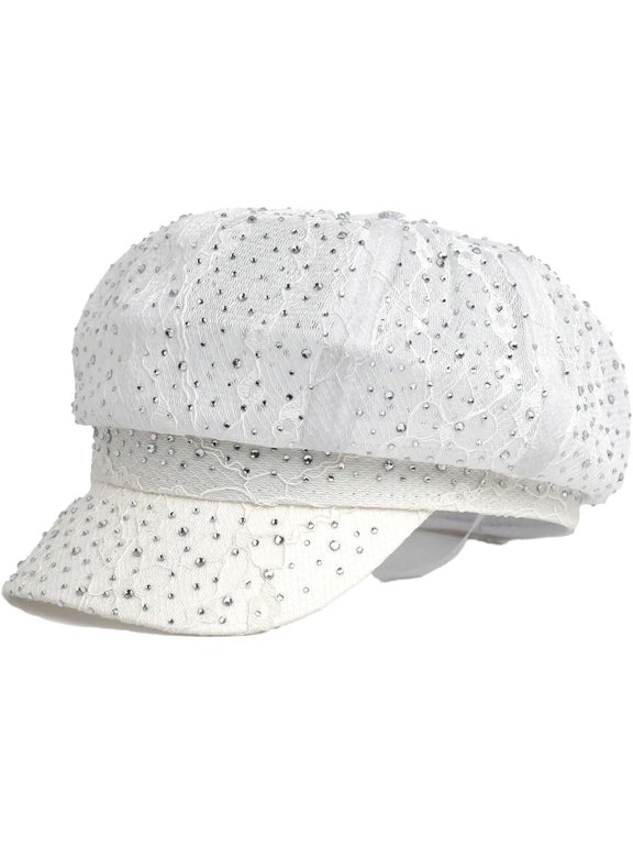 Rhinestone 8 Panels Octagonal Caps for Women Elegant Lace Newsboy Hats Summer Breathable Beret Beach Vacation Peaked Hats
